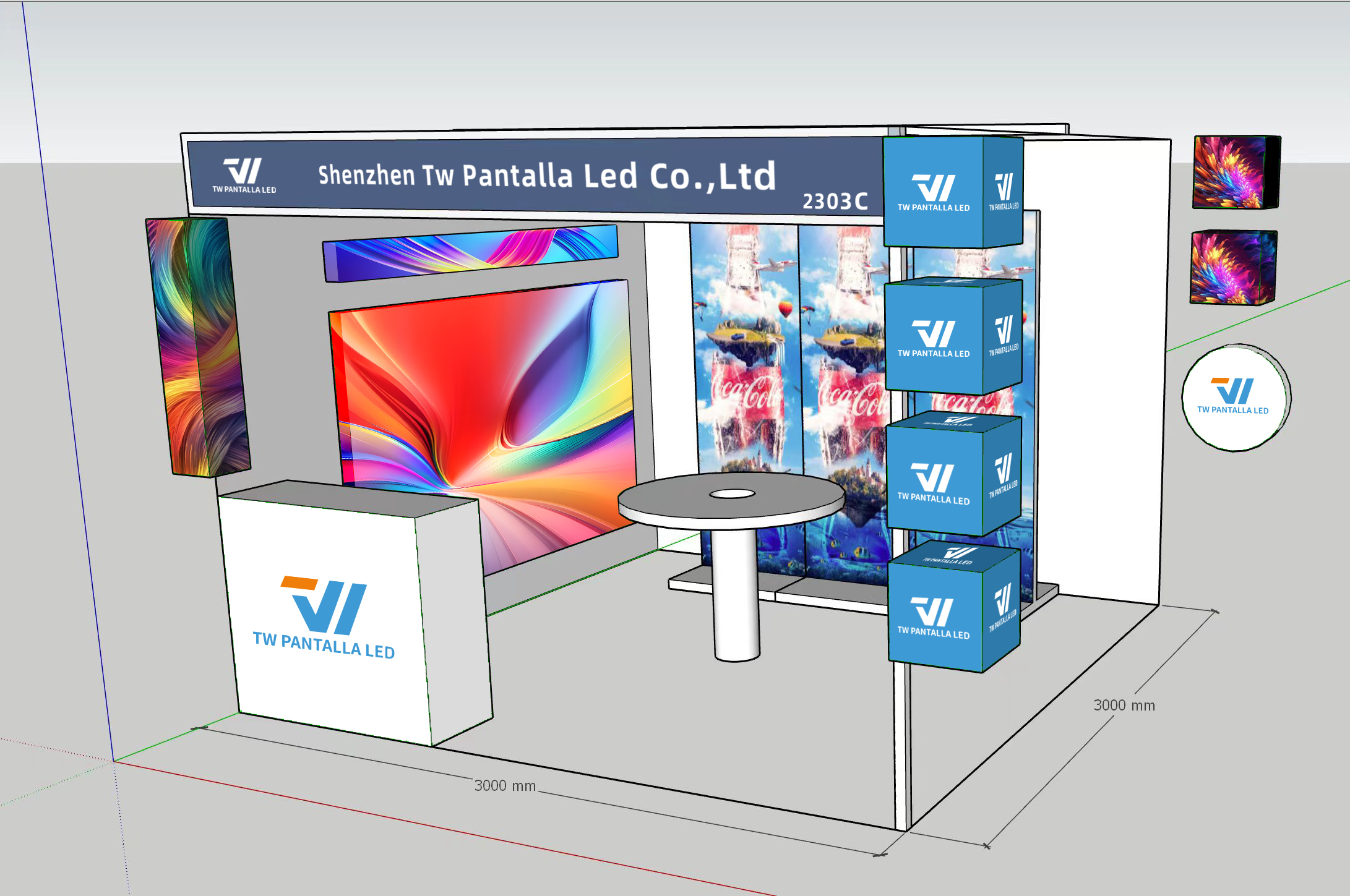 TW Pantalla LED booth at Andigráfica 2025 in Bogotá – Stand 2303C with modular LED screen display